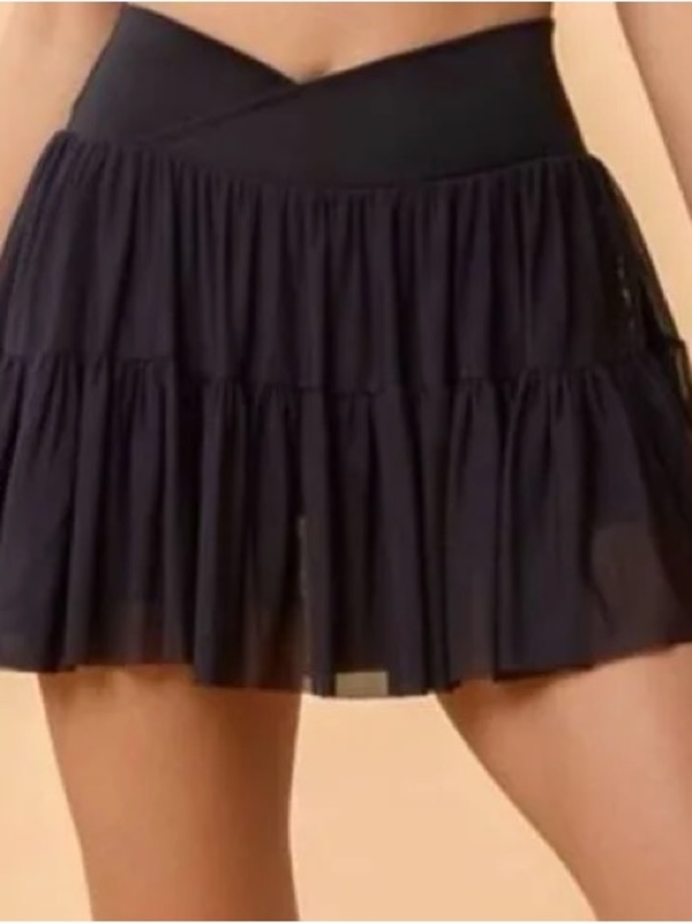 Black Tiered Mini Skirt with Crossover Waistband